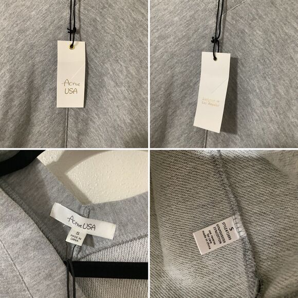 Active USA Grey Minimalist Clean Girl Influencer Lace Up Oversized Sweater Small - Picture 11 of 11